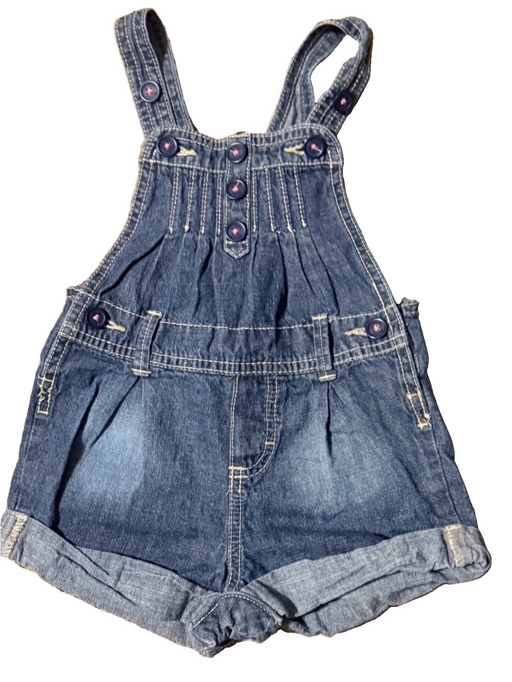 OshKosh B'gosh Pleated Denim Shortalls Romper 18M - EUC